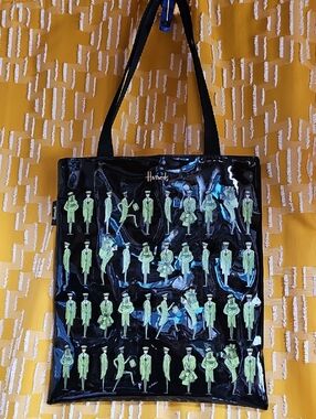 Harrods Black Patent Tote with Green Doorman Motif